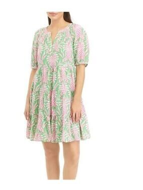 Crown & Ivy Pink Green Pineapple Tropical Tiered Dress Plus Size 4X